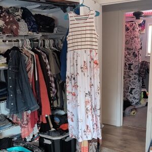 Elegant Floral and Striped Maxi Dress